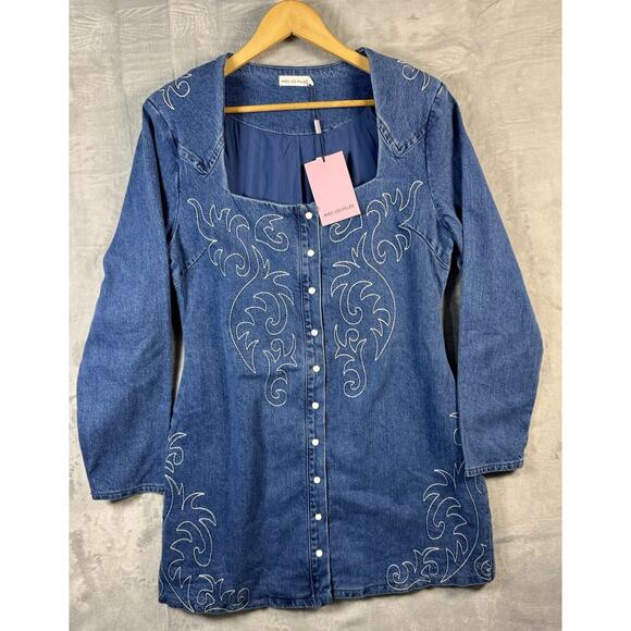 Avec Les Filles Western Embroidered Denim Minidress Size 14 Woman’s Cowgirl - Picture 10 of 11